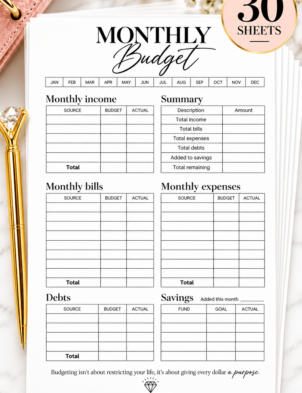 Budget Sheets - ShimmerMe.xo
