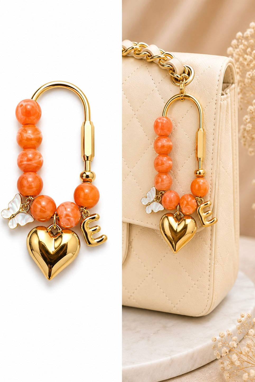 Coral Crush Butterfly Initial Handbag Charm