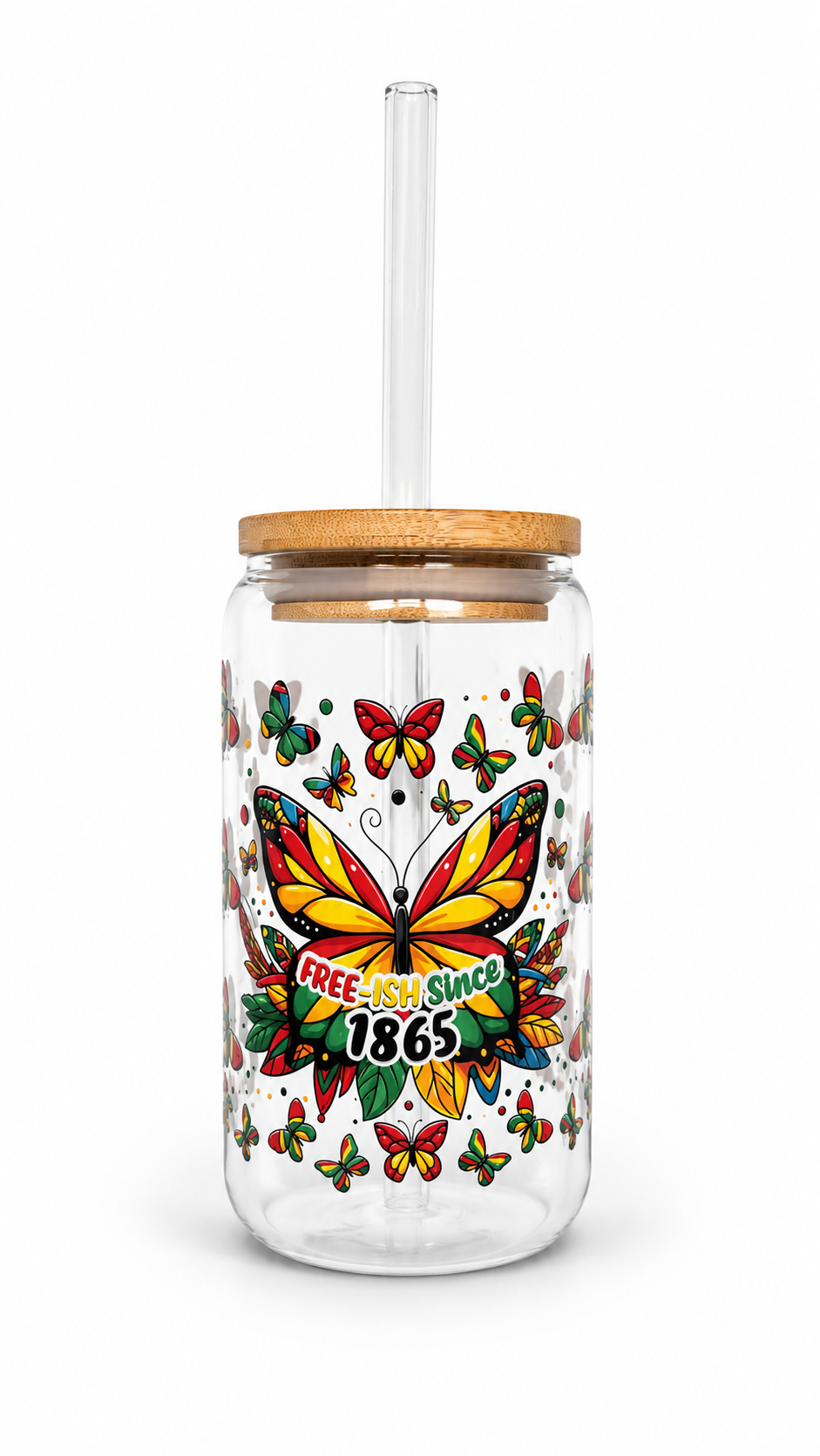 Juneteenth 16oz Glass Can Tumbler with Bamboo Lid & Glass Straw | Freedom Collection