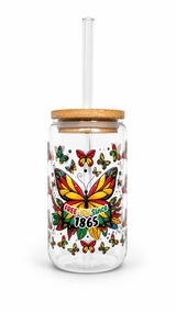 Juneteenth 16oz Glass Can Tumbler with Bamboo Lid & Glass Straw | Freedom Collection