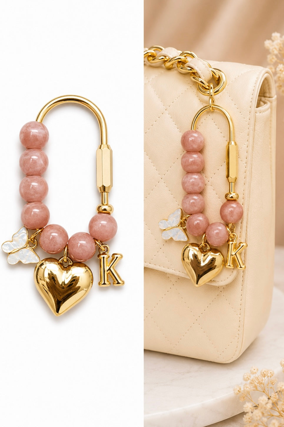 Blush Whisper Butterfly Initial Handbag Charm