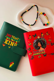 Two colorful wallets, one green and one red, with decorative elements on a light background.