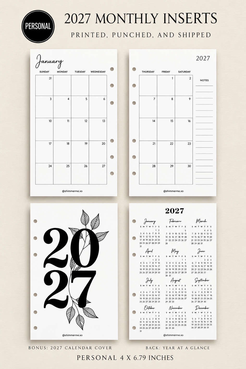 2027 Monthly Calendar Inserts
