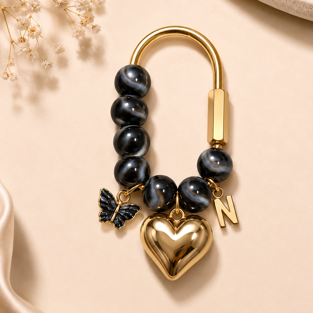 Personalized Initial Handbag Charm with Butterfly Accent