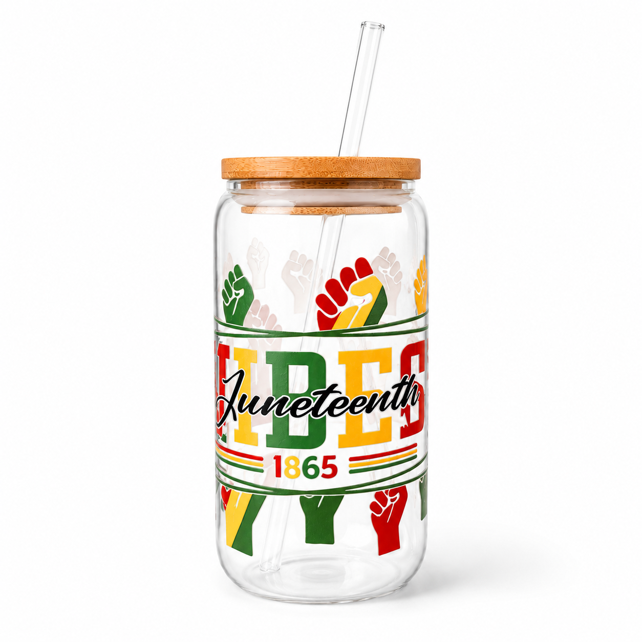 Juneteenth 16oz Glass Can Tumbler with Bamboo Lid & Glass Straw | Freedom Collection