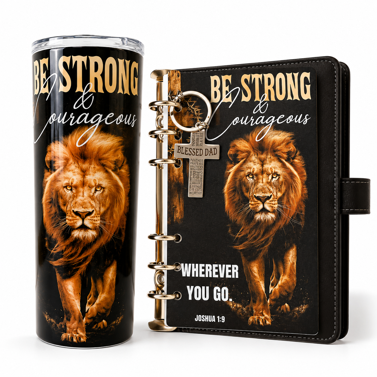Father's Day Be Strong & Courageous Planner Gift Bundle | A6 Planner & Tumbler Set