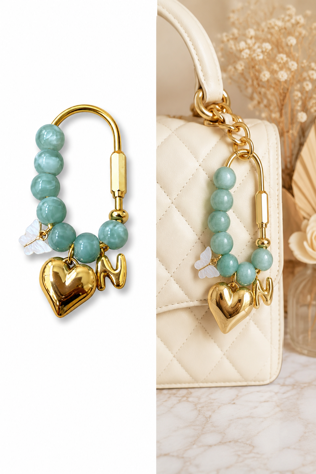 Sea Glass Butterfly Initial Handbag Charm
