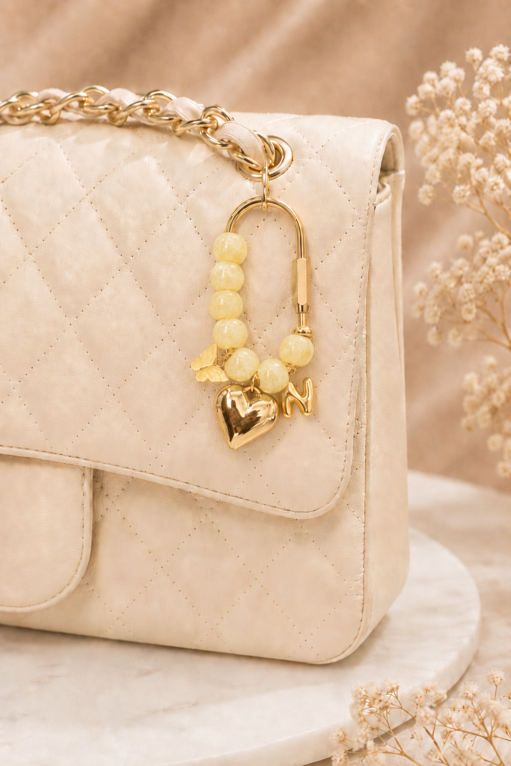 Golden Glow Butterfly Initial Handbag Charm