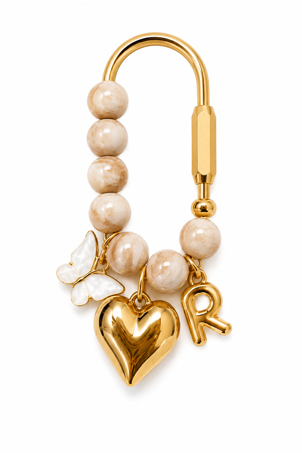 Champagne Pearl Butterfly Initial Handbag Charm
