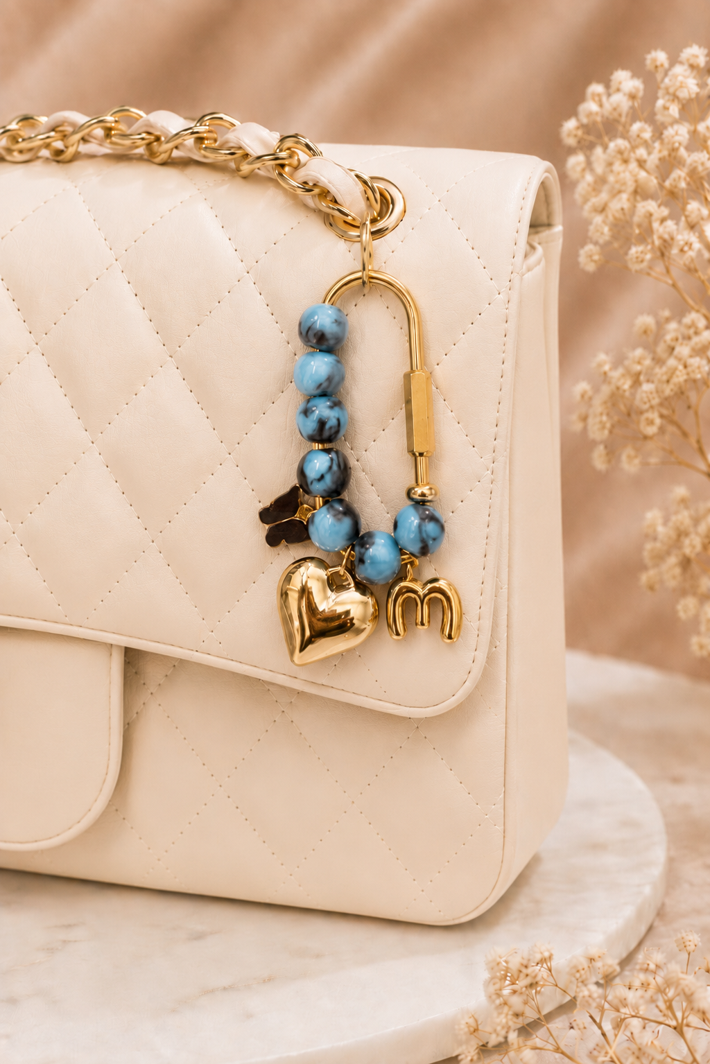 Midnight Marble Butterfly Initial Handbag Charm