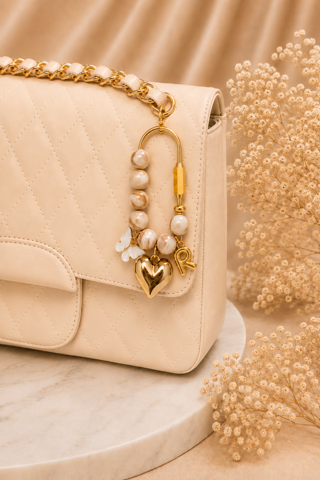 Champagne Pearl Butterfly Initial Handbag Charm