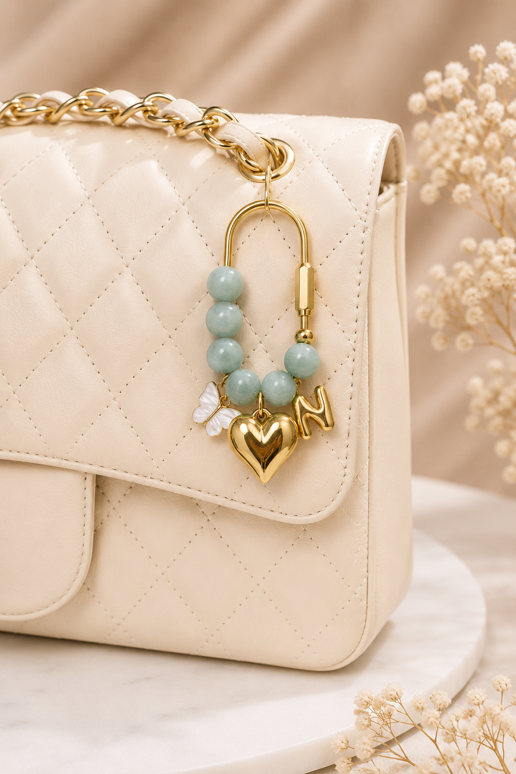 Butterfly Heart Handbag Charm with Gold Initial Letter