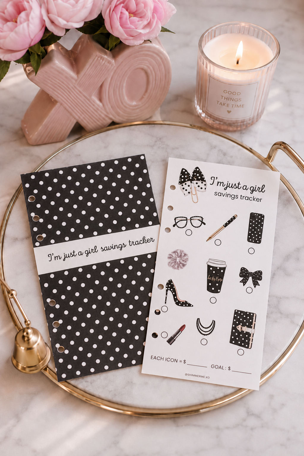 I’m Just a Girl Savings Tracker A6 Dashboard & Savings Challenge | Polka Dot Planner Insert