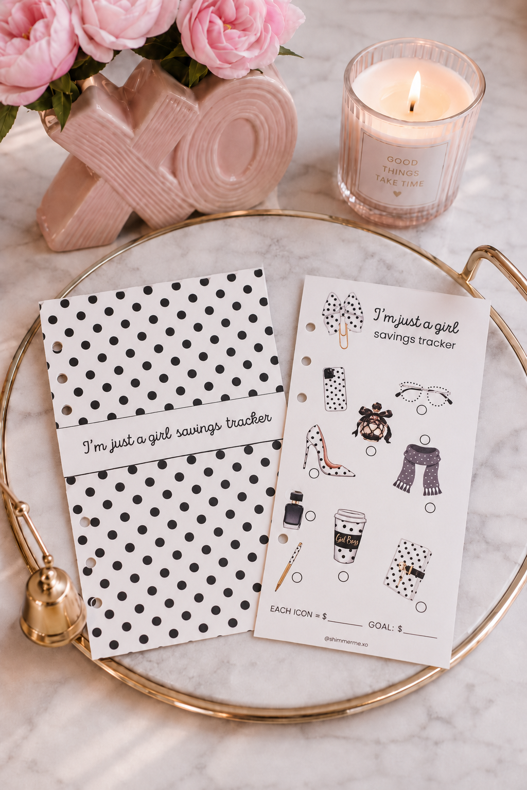 I’m Just a Girl Savings Tracker A6 Dashboard & Savings Challenge | Polka Dot Planner Insert
