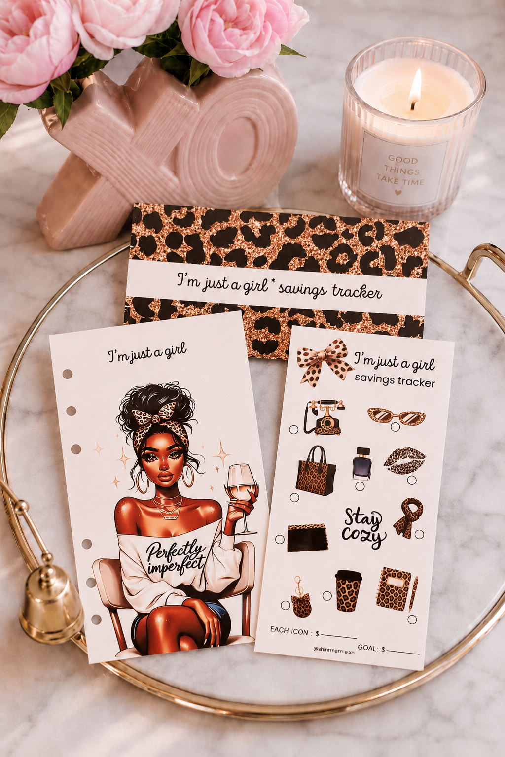 I’m Just a Girl A6 Savings Tracker Set | Leopard Print Planner Inserts