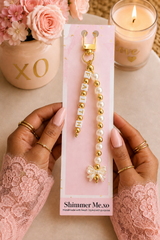 Pearls of Faith Keychain Charm | Pearl & Gold Beaded Bag Charm