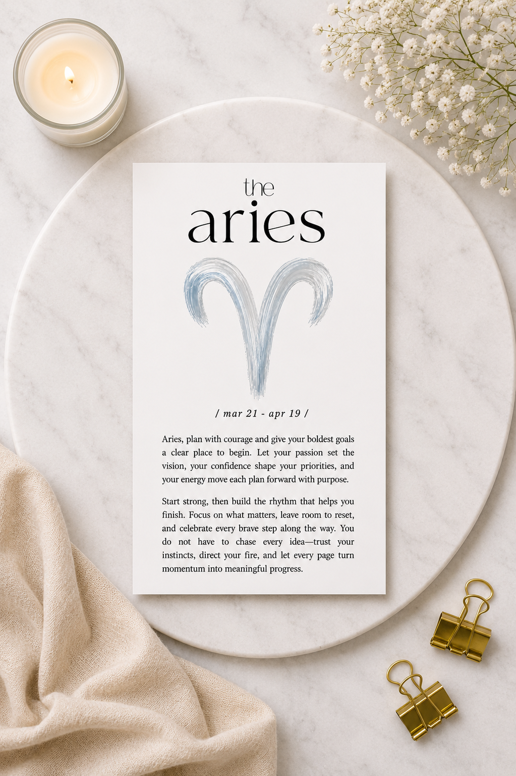Aligned by the Stars Zodiac Affirmation A6 Dashboard