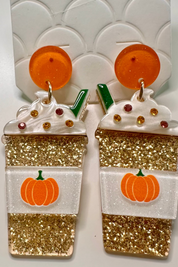 Pumpkin Spice Latte Earrings/ Glitter