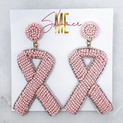 Seed Bead Pink Ribbon Earrings