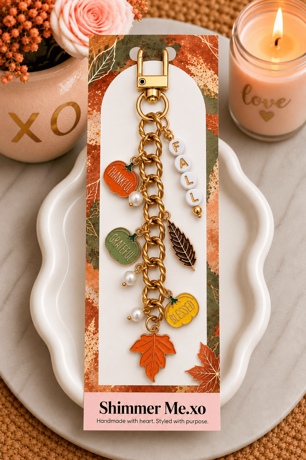 Fall Grateful Keychain - ShimmerMe.xo