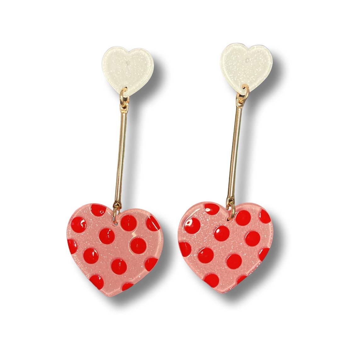 Acrylic Heart Dangle Earrings - Shimmer Me