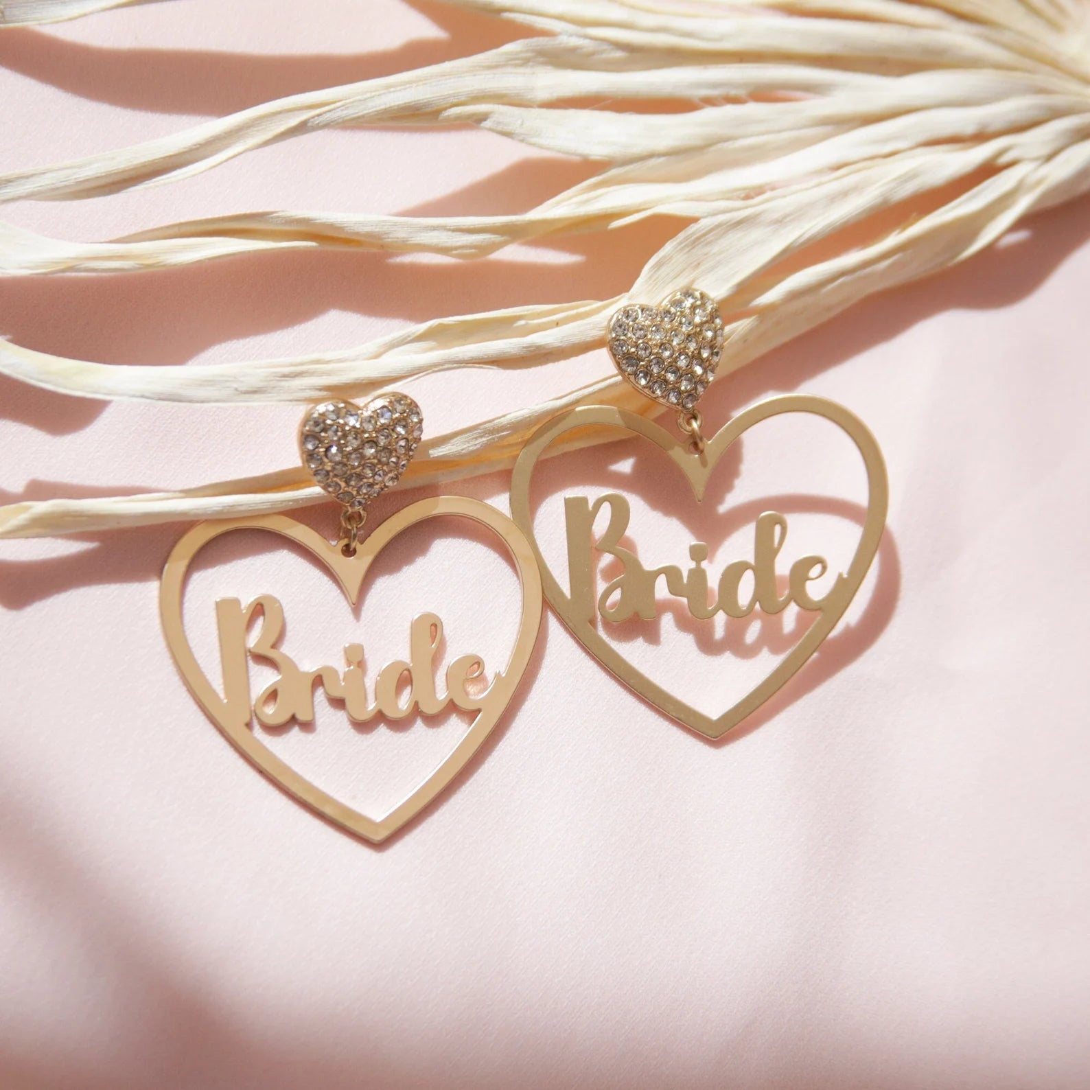 Crystal Heart Shape Gold Bride Earrings - Shimmer Me