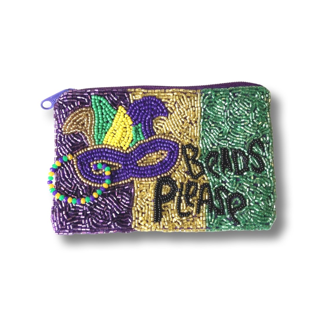 Mardi Gras Seed Beaded Message Mini Pouch Bag - Shimmer Me